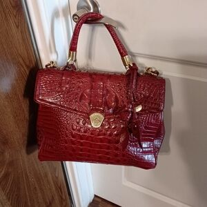 Brahmin Burgundy Croc-Embossed Top Handle Satchel with Gold Hardware